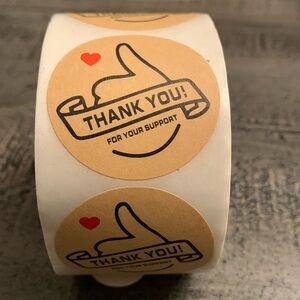 Thank You For Your Support Stickers Label, 500 Round 1.5”x1.5” Kraft color NWT